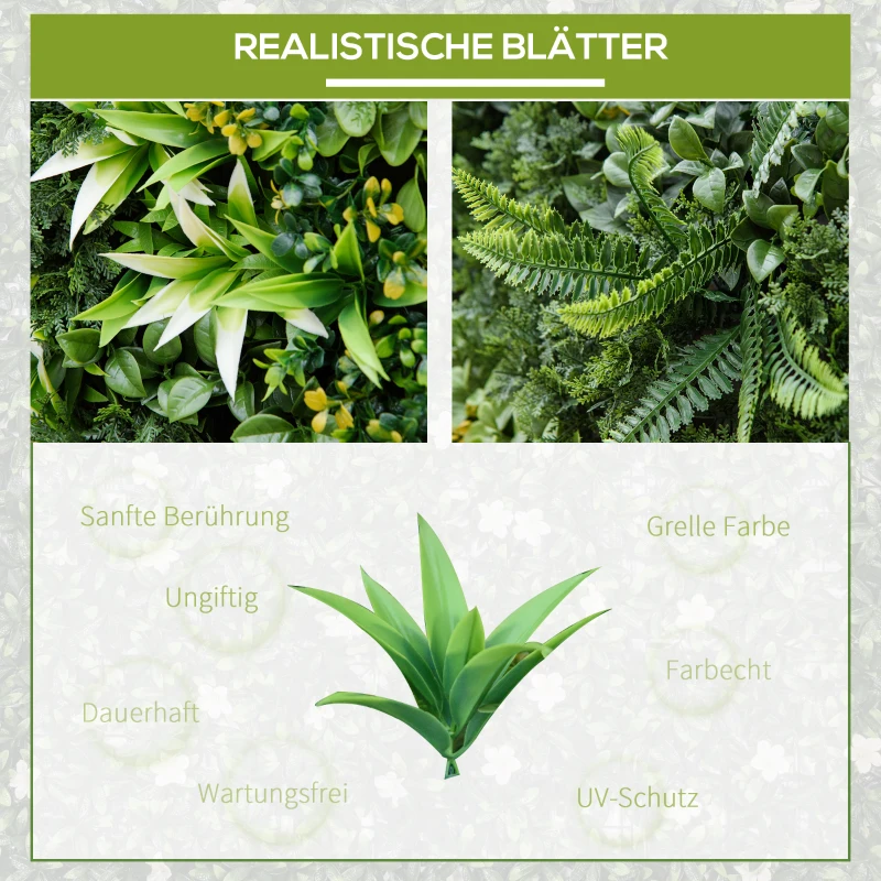 Outsunny 12 Stück künstliches Pflanzenwand Hecke 50x50 cm UV-Schutz Sichtschutz Mehrblättriges Design Heckenpflanze für Garten Outdoor Dekor