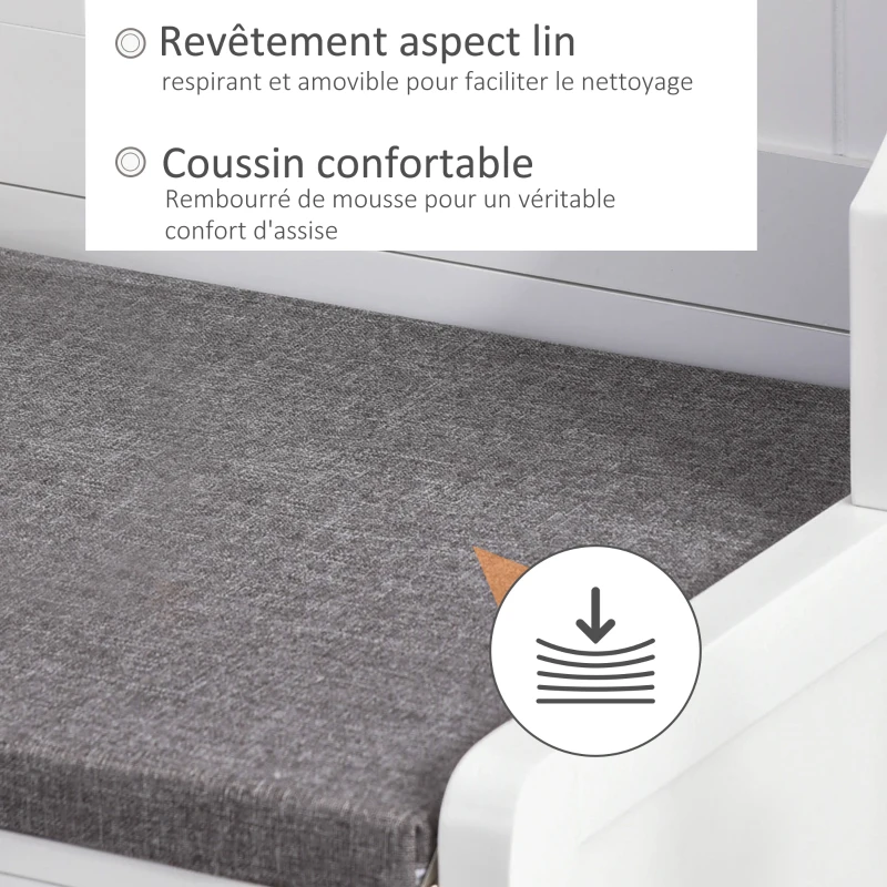 HOMCOM Vestiaire d'entrée porte-manteau banc 2 tiroirs niches étagère 4 patères double crochet MDF blanc