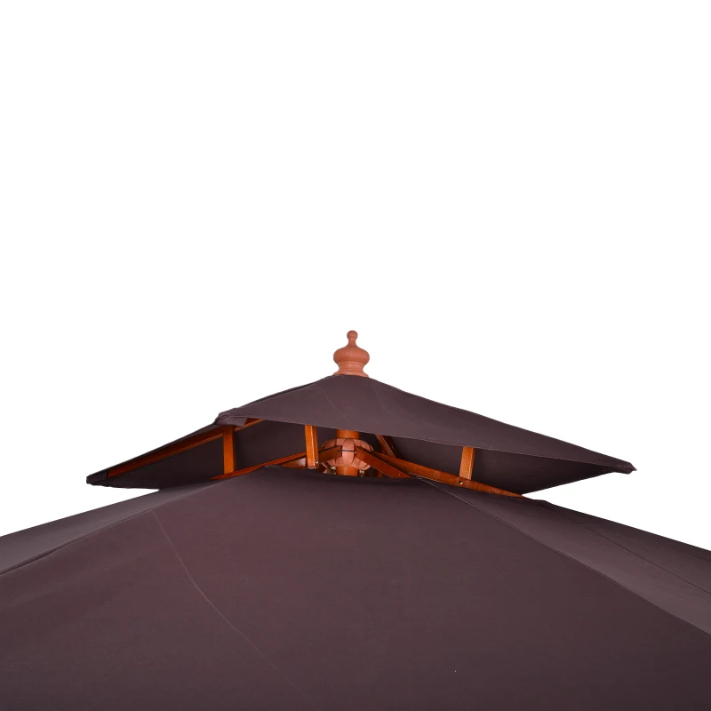 Outsunny Sombrilla de Jardín 3x3x3 m con Doble Techo Sistema de Polea Impermeable para Terraza Balcón Exterior Marrón
