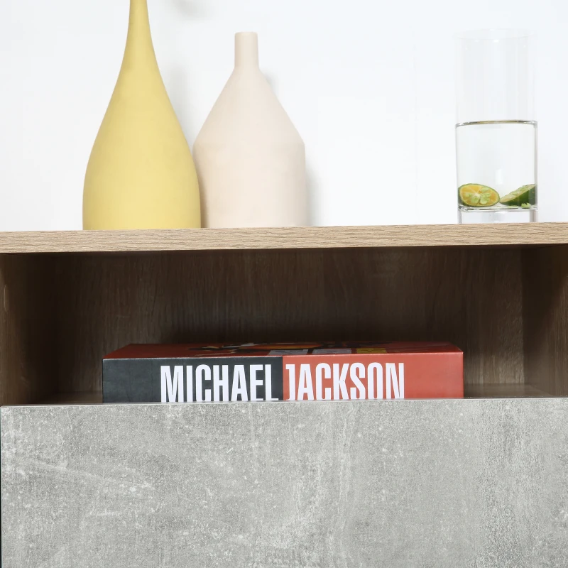 HOMCOM Set 2 Comodini Sospesi con Cassetto e Ripiano 45x35x27.5cm - Grigio e Color Legno