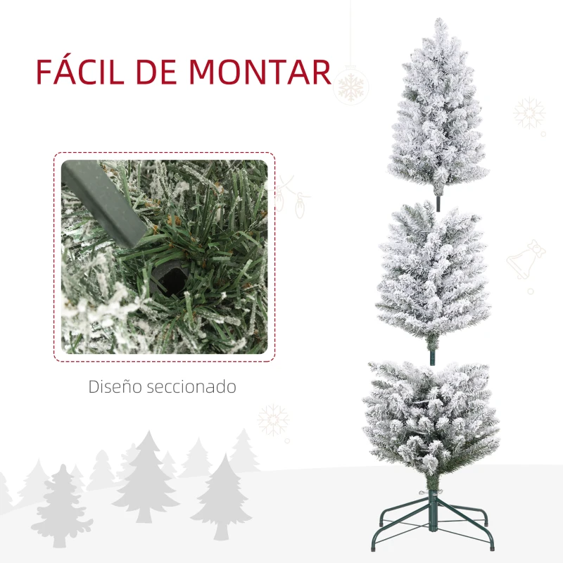 HOMCOM Árbol de Navidad Artificial Nevado 150 cm con 120 Luces LED 263 Ramas y Patas de Metal para Salón Verde y Blanco