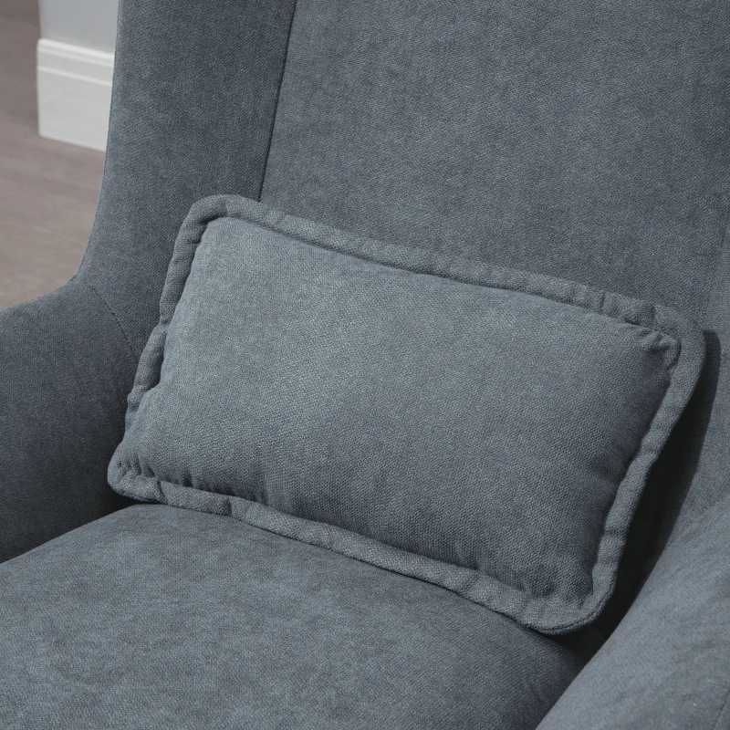 HOMCOM Fauteuil à Bascule Oreilles Rocking Chair Grand Confort accoudoirs Assise Dossier garnissage Mousse Haute densité Lin Gris