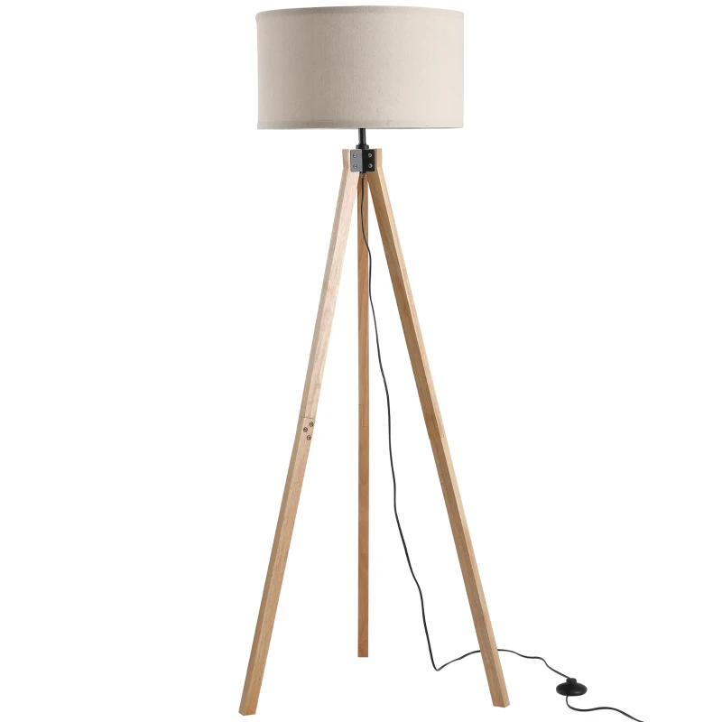 HOMCOM Lampada da Terra con Treppiede e Paralume in Lino Beige per Soggiorno, Compatibilità Lampadine E27, Ф45 x 152cm