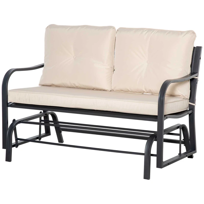 Outsunny 2-Person Outdoor Loveseat Glider Bench Rocking Chair for Patio, Garden, Yard, Porch with Armrest and Cushions, Khaki