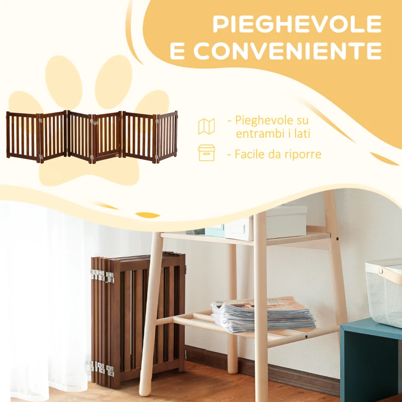 PawHut Recinto e Cancellino per Cani di Piccola Taglia a 6 Pannelli, Design Pieghevole e Salvaspazio, Marrone