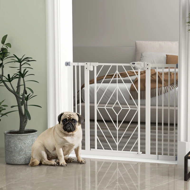 PawHut Pressure Fit Stair Gate Dog Gate w/ Auto Closing Door, Double Locking, Easy Installation, for 74-100cm Openings - White