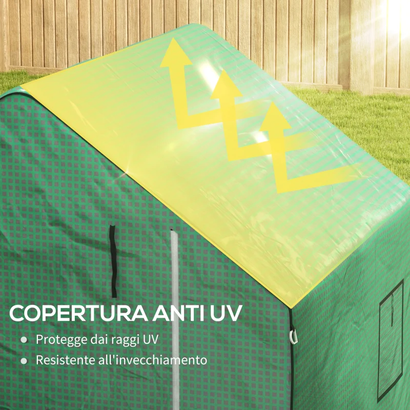 Outsunny Copertura PE per Serra da Giardino con Porta a Cerniera e Finestre, 140x143x190cm, Verde