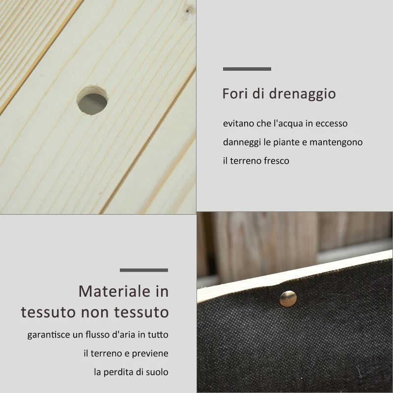 Outsunny Letto per Orto Rialzato in Legno con Rotelle e Ripiano Inferiore, 118x55x83cm, Legno Naturale