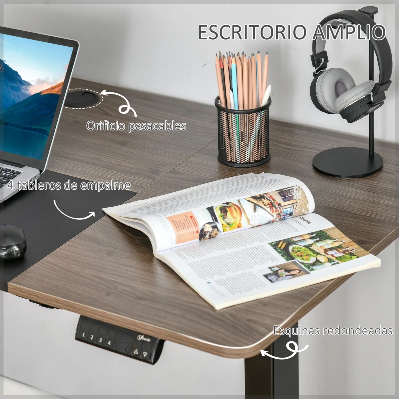 Vinsetto Escritorio Eléctrico con Altura Ajustable y 4 Teclas de Memoria para Oficina Hogar 140x70x72-116 cm Negro y Teca