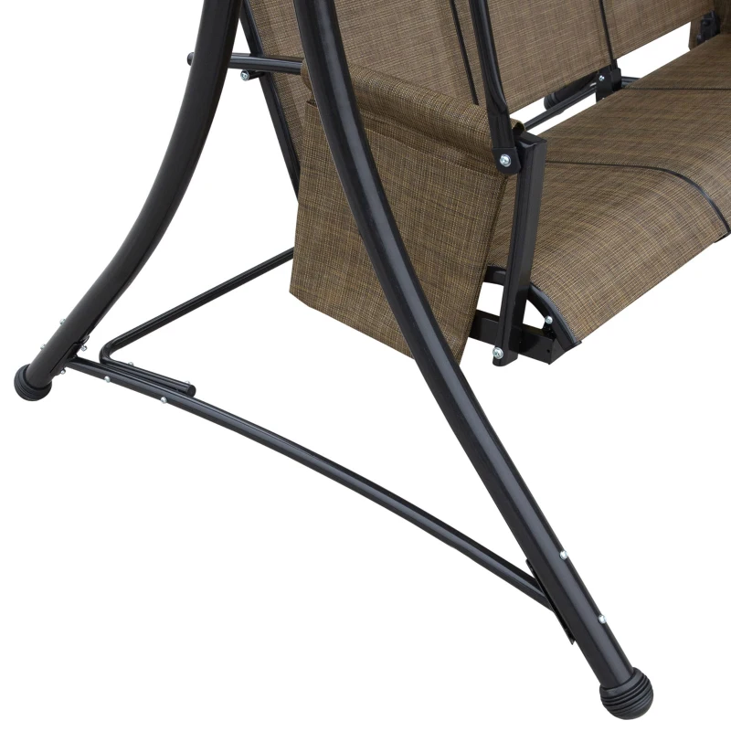 Outsunny 3-Sitzer Hollywoodschaukel, Gartenschaukel mit Sonnendach, Schaukelbank mit Ablage, Aluminium, 196 x 128 x 172 cm, Braun(m-9)