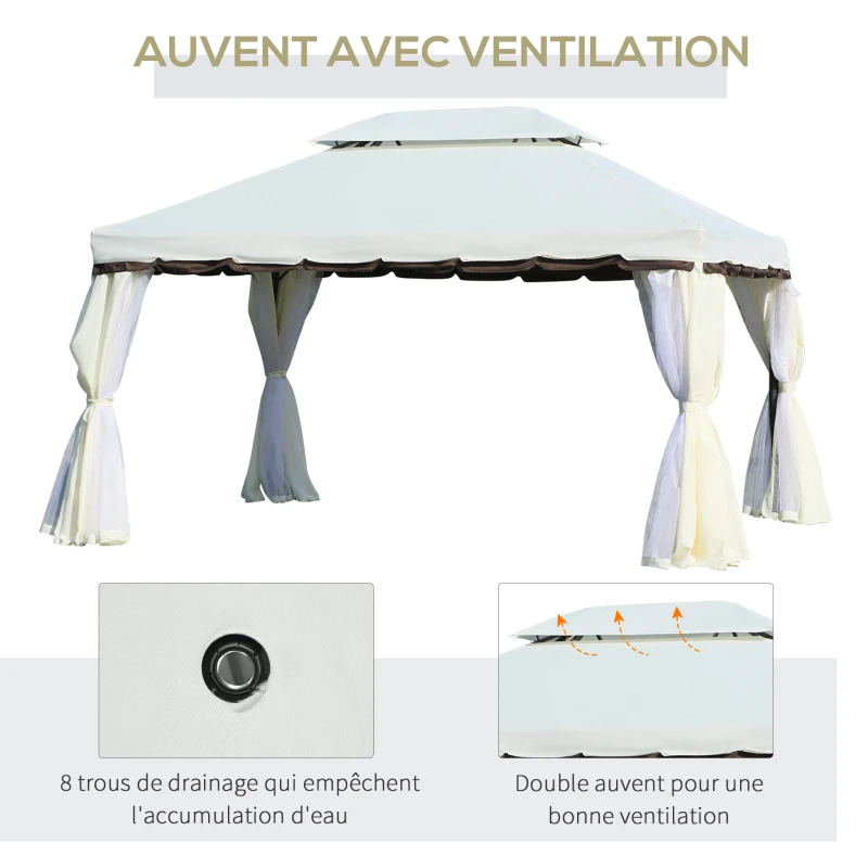 Outsunny Tonnelle de jardin extérieur 4 x 3 m barnum double toit tente de réception avec parois et moustiquaires blanc(m-5)
