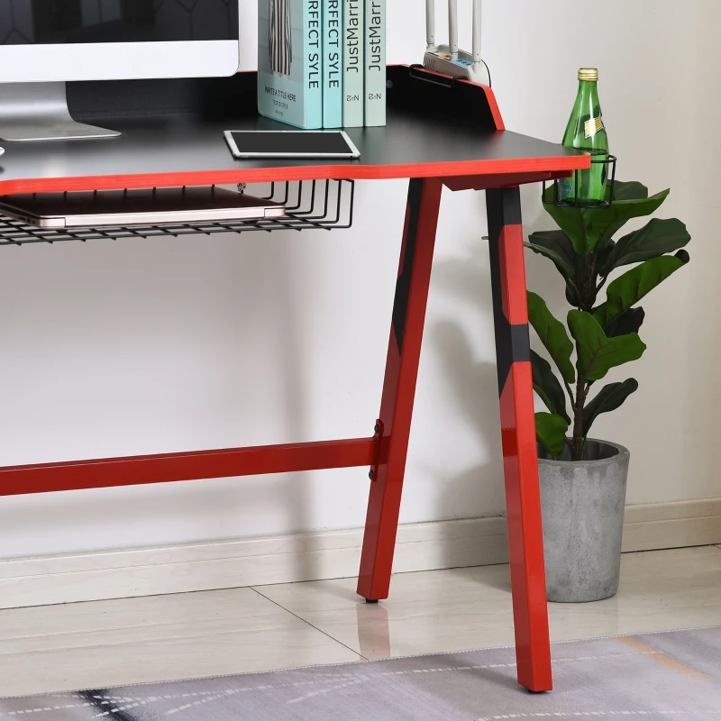 HOMCOM Gaming Desk Computer Table Stable Steel Frame with Cup Holder Headphone Hook, Cable Basket, Black