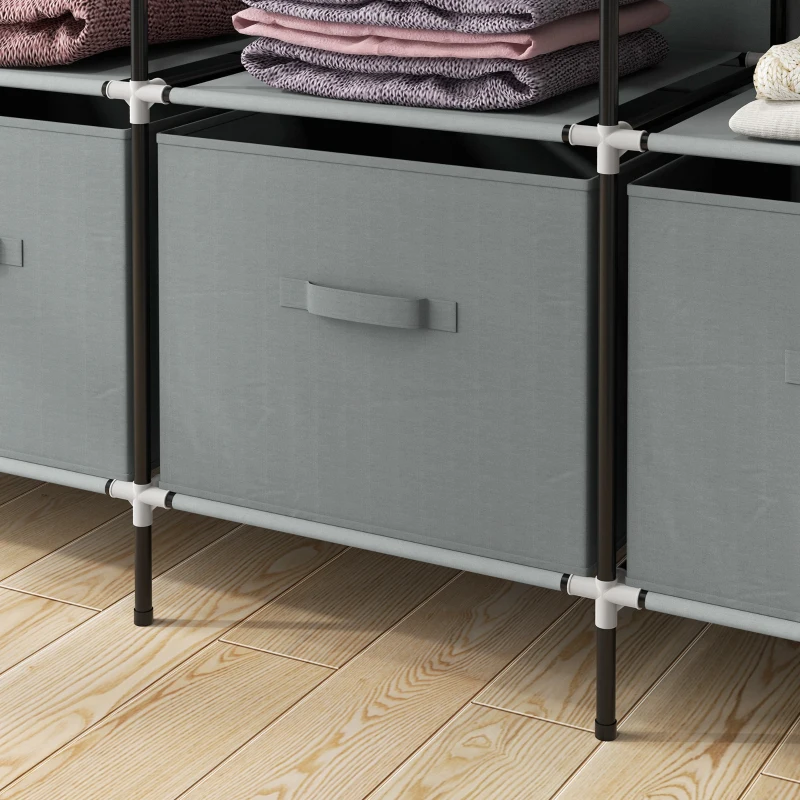 HOMCOM Kleiderschrank Stoffschrank, Türen, 2 Kleiderstangen, 10 Fächer, Grau(m-9)
