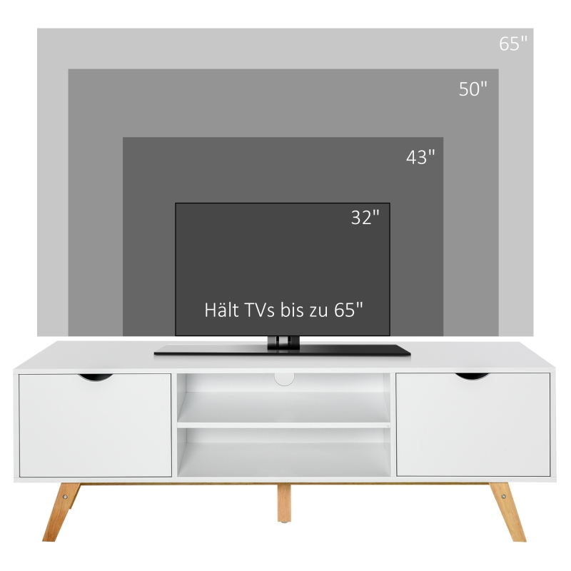 HOMCOM TV Schrank, TV-Kommode, Schrankelement mit Schubladen und Offene Regale, MDF, Weiß, 150 x 39 x 50 cm