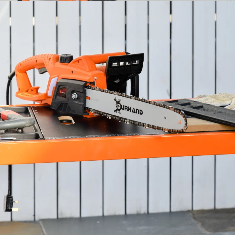DURHAND 2000W Powerful Electric Chainsaw, 16" Aluminium Blade Portable Corded Chain Saw, 7250rpm Chain Saw for Garden Tree Pruning, 13m/s Chain Speed Auto Chain Lubrication to Cut Wood, Orange