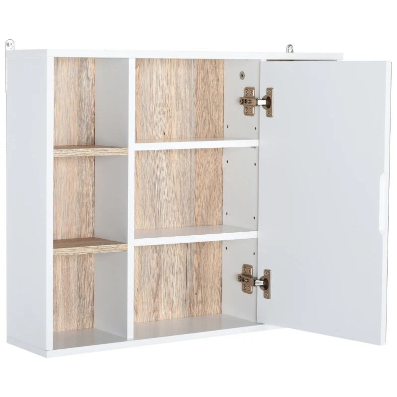 HOMCOM Armoire murale, meuble salle de bain avec miroir, miroir salle de bain avec rangement, placard à portes et 6 compartiments ouverts, 60 x 14,5 x 49,4 cm, blanc