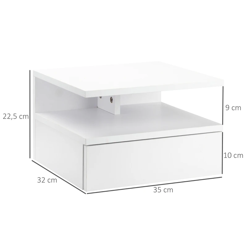 HOMCOM Juego de 2 Mesitas de Noche Flotantes Mesitas de Noche Colgantes con 1 Cajón y Estante Abierto para Dormitorio 35x32x22,5 cm Blanco(m-3)