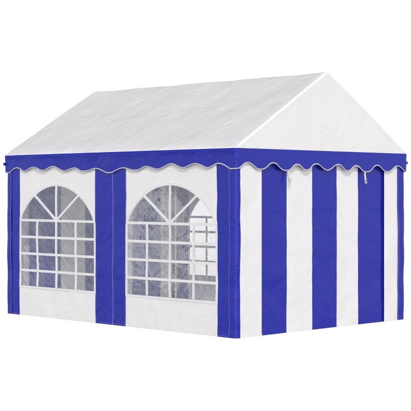 Outsunny Partyzelt, Bierzelt, abnehmbare Seitenwände, vier große Fenster, Stahl+Kunststoff, weiß+blau, 4 x 3 m