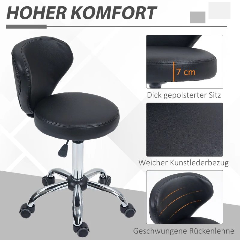 HOMCOM Salonhocker in Lederoptik, höhenverstellbar, bis 120 kg, Stahlgestell, Schwarz