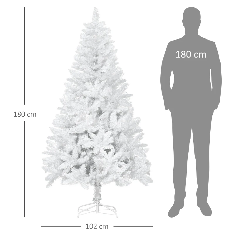HOMCOM Árbol de Navidad Artificial 180 cm con 550 Ramas Hojas de Plástico Decoración Navideña para Interiores Blanco