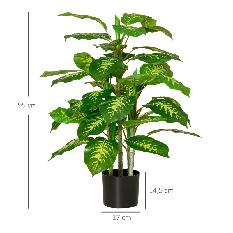 HOMCOM Aglaonema Artificial Planta Sintética de 95 cm con 42 Hojas Decoración para Hogar Oficina Verde