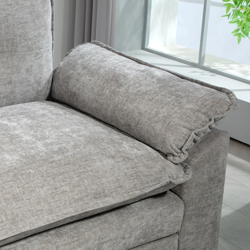 HOMCOM Divano Angolare Modulare con Chaise Longue, Pouf Contenitore e Rivestimento in Ciniglia, Grigio
