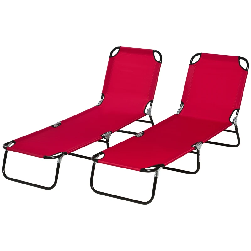 Outsunny Set of Two Folding Sun Loungers - Red