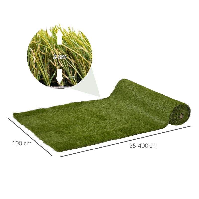 Outsunny Gazon synthétique Artificiel Moquette extérieure dim. 4L x 1l m Herbes Hautes denses 3 cm Vert