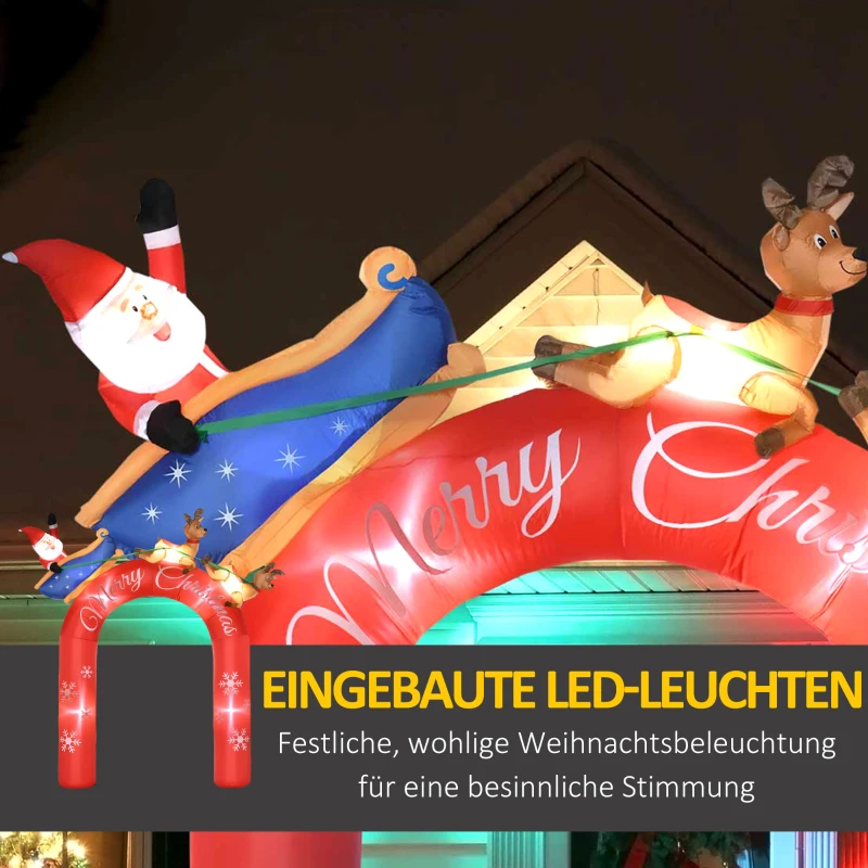 Outsunny Weihnachtsdeko, Torbogen mit Weihnachtsmann, aufblasbar, groß, inkl. Gebläse, 250 x 60 x 270 cm
