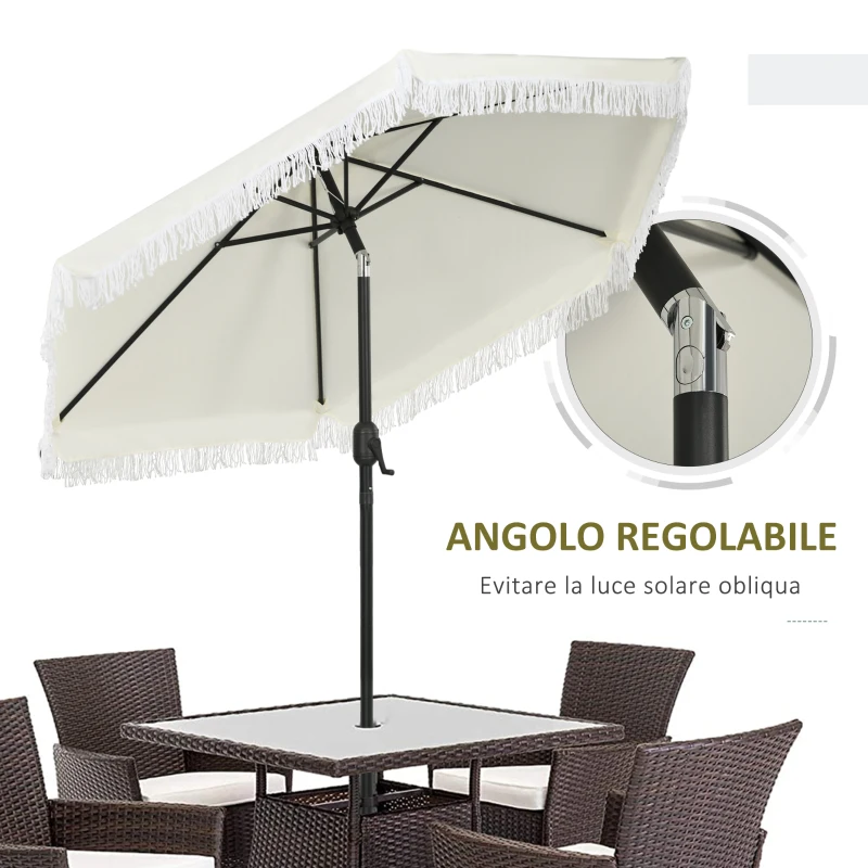 Outsunny Ombrellone da Giardino 2.3x2.2m Inclinabile con Palo Centrale e Manovella, Crema