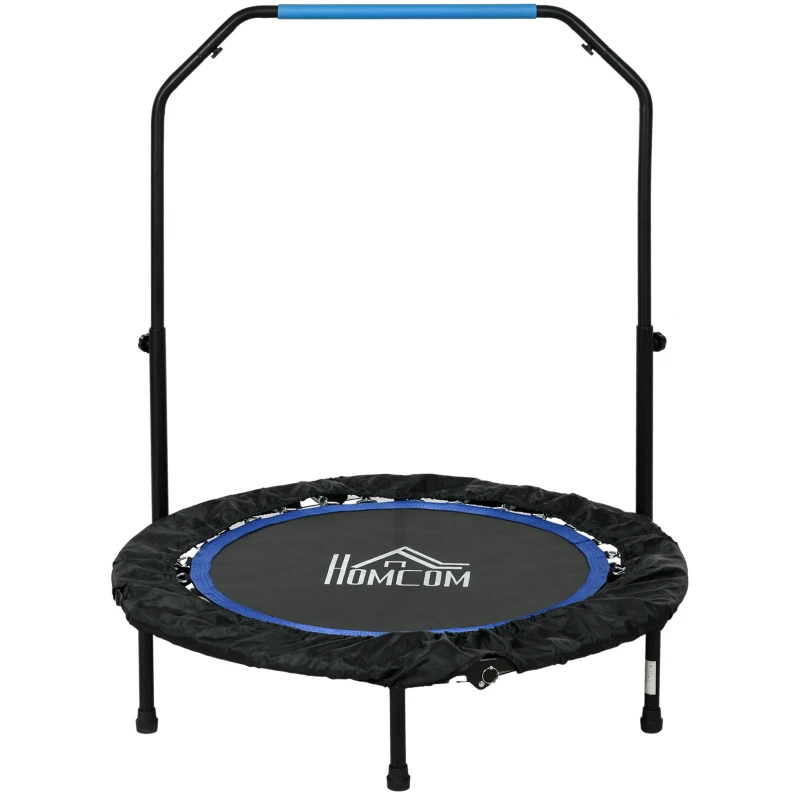 HOMCOM Mini Trampolino Fitness Ø102 cm Pieghevole con Manubrio Regolabile in Altezza, Blu