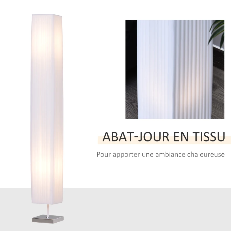 HOMCOM Lampadaire lampe sur pied de salon style moderne lampadaire sur pied avec interrupteur pour salon et chambre 120 cm blanc