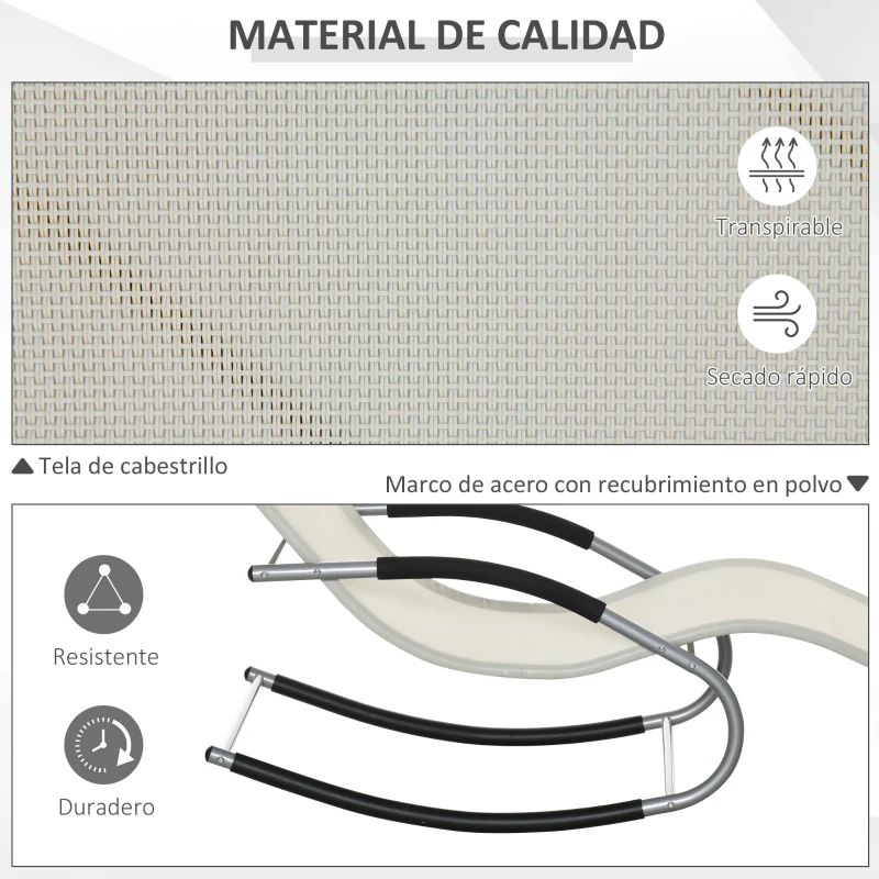 Outsunny Tumbona Mecedora con Reposacabezas Reposabrazos y Marco Metálico Carga 120 kg para Playa Patio Terraza 63x144x84cm Beige