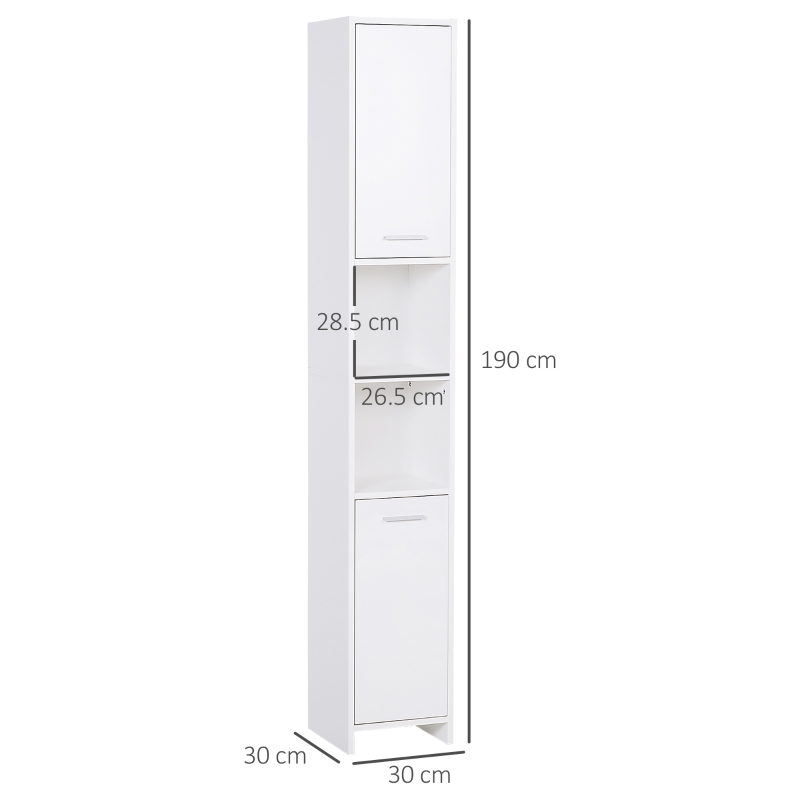 HOMCOM Bathroom Floor Storage Cabinet Slim Tallboy w/ Door Cupboard & Shelves For Living Room, Bedroom, Hallway White