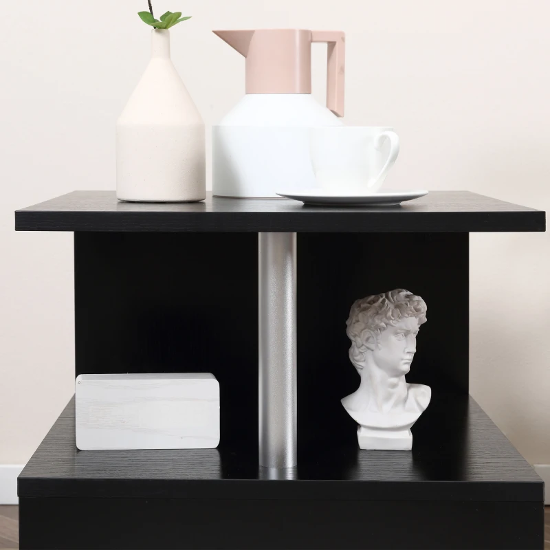 HOMCOM Beistelltisch im modernen Design, 2 Regale, 50 cm x 50 cm x 50 cm, Schwarz + Silber