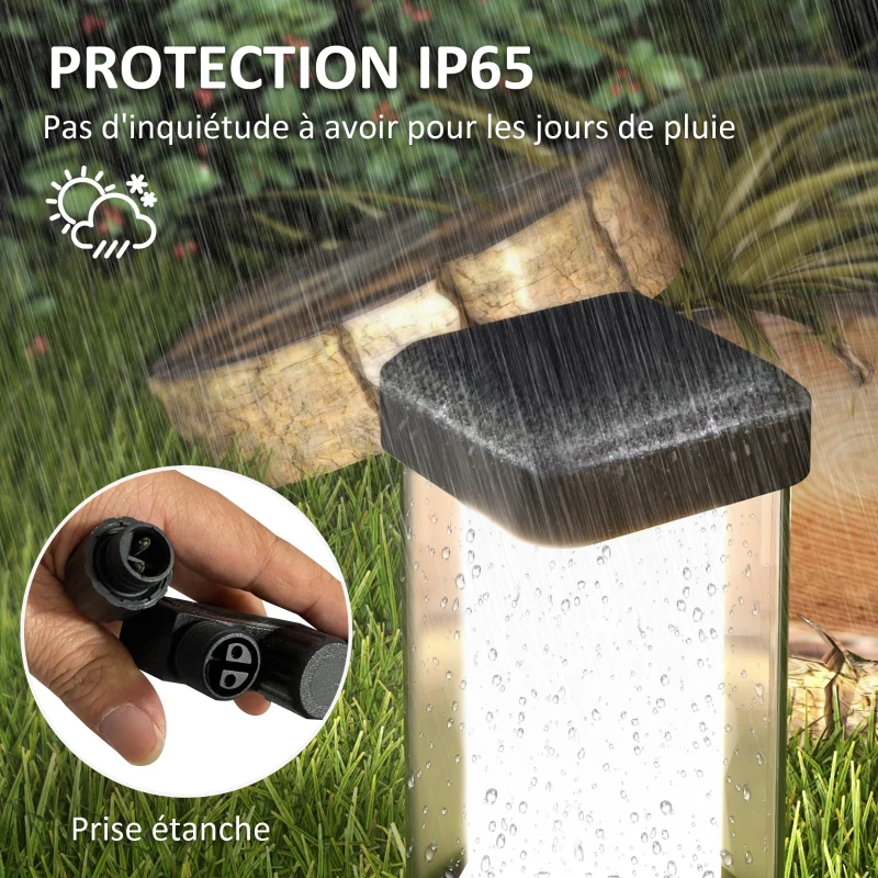 Outsunny Lot de 2 lampes d'extérieur, bornes lumineuse LED, Etanche IP65, Lanterne pour les chemins et les allées - noir