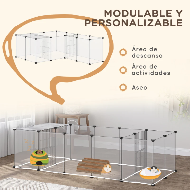 PawHut Valla para Mascotas DIY con 20 Paneles Parque para Animales Pequeños Jaula Modular para Cobayas 175x70x45 cm Blanco