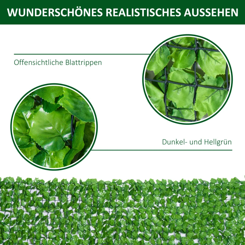 Outsunny Künstlicher Hecken-Sichtschutz, UV-geschützt, Sichtschutzgitter mit Blättern, Hecken-Zaun, 300 x 100 cm, Grün