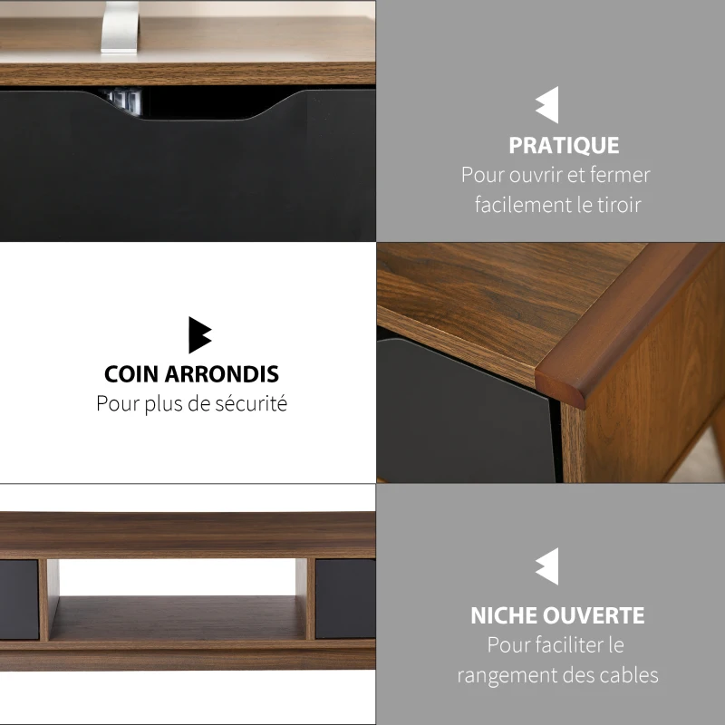 HOMCOM Meuble TV Banc TV avec rangement pour écran jusqu'à 50 pouces Support de Télévision en Bois pour Salon Chambre Aspect Noyer
