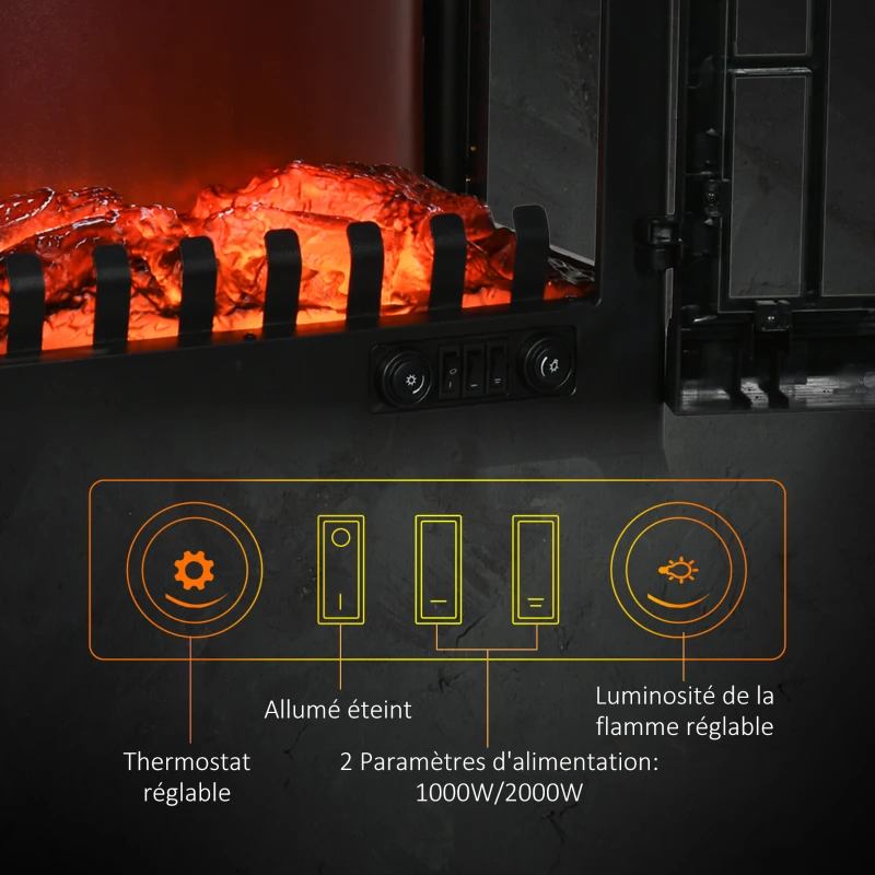 HOMCOM Cheminée électrique sur pieds effet poêle à bois avec LED thermostat 1000/2000W anti surchauffe - noir