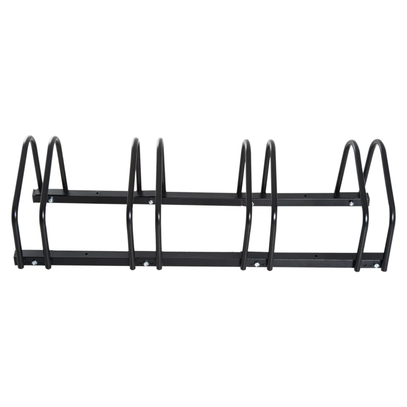HOMCOM Aparcamiento para 4 Bicicletas Soporte de Acero para Aparcar Bicicletas en el Suelo Estacionamiento para Interior y Exterior 100x33x27 cm Negro