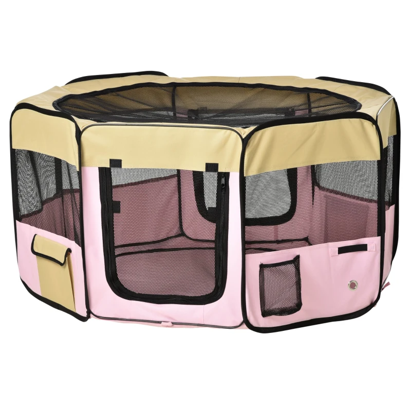 PawHut Box per animali Recinzione per cuccioli Cuccia , Dimensioni: 125 x 125 x 58 cm, Colore : rosa