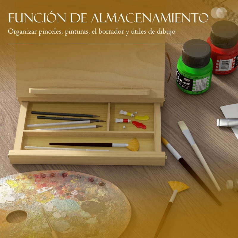 Vinsetto Caballete de Mesa de Madera Caja de Caballete de Pintura Plegable con Cajón y Altura Ajustable 33,5x26x26 cm Natural