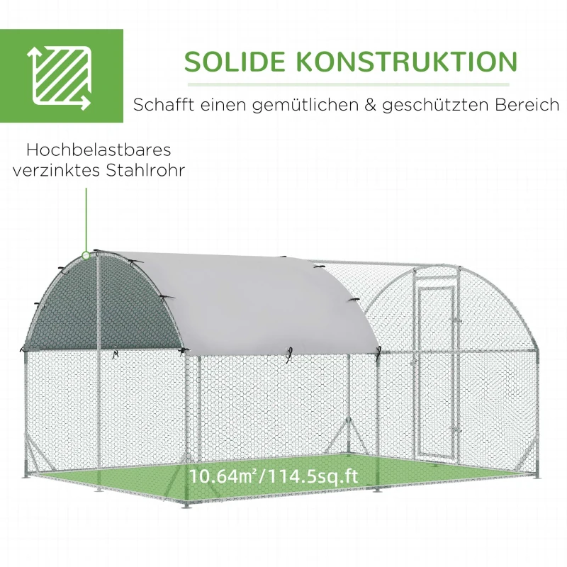 PawHut Gehege für Kleintiere, Outdoor-Freilaufgehege für Hühner, Kaninchen, Enten, stabile Konstruktion, Stahl und Oxford-Stoff(m-6)
