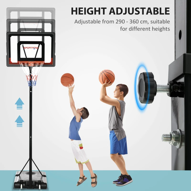 SPORTNOW 2.6-3.1m Adjustable Basketball Hoop and Basketball Stand w/ Backboard and Weighted Base, Portable on Wheels, Black