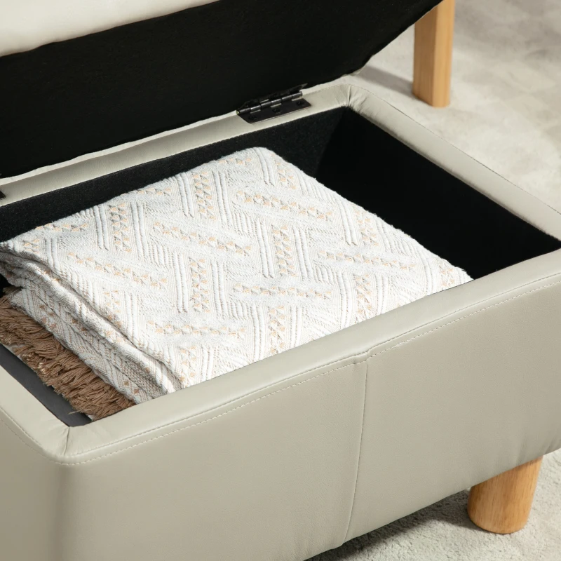 HOMCOM Baúl de Almacenaje para Dormitorio 33L Tapizado en PU Banco de Almacenaje con Patas de Madera 60x38x40 cm Gris Claro