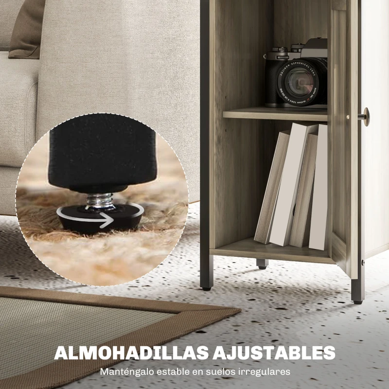 HOMCOM Juego de 2 Mesas Auxiliares para Salón con Puerta Magnética y Estante Ajustable 34x30x80 cm Marrón Grisáceo