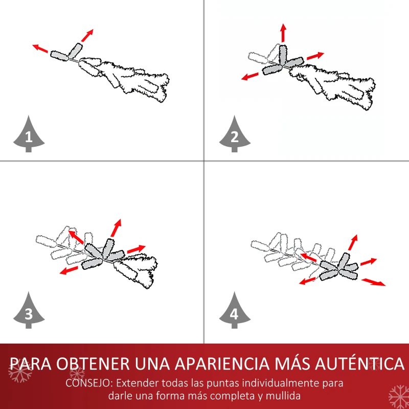 HOMCOM Árbol de Navidad Artificial Árboles de Abeto 180cm con Soporte Decoraciones Navideñas Copos de Estrella Fibra Óptica Brillante LED Multicolor Ignífugo