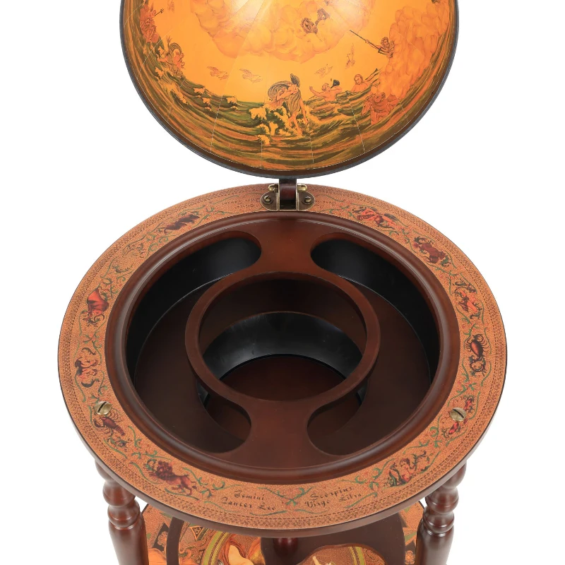 HOMCOM Mappamondo Bar, Minibar da Casa, Mappamondo Portabottiglie e Porta Liquori in Legno con 3 Ruote Ф47x90cm