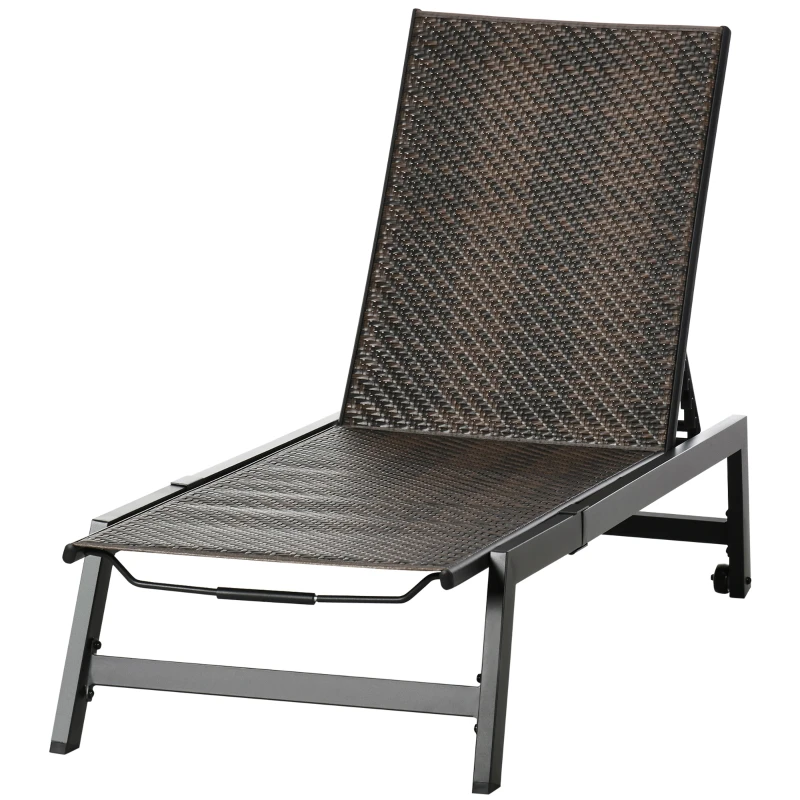 Outsunny Rattan Sun Lounger, with Five-Position Back - Brown/Black